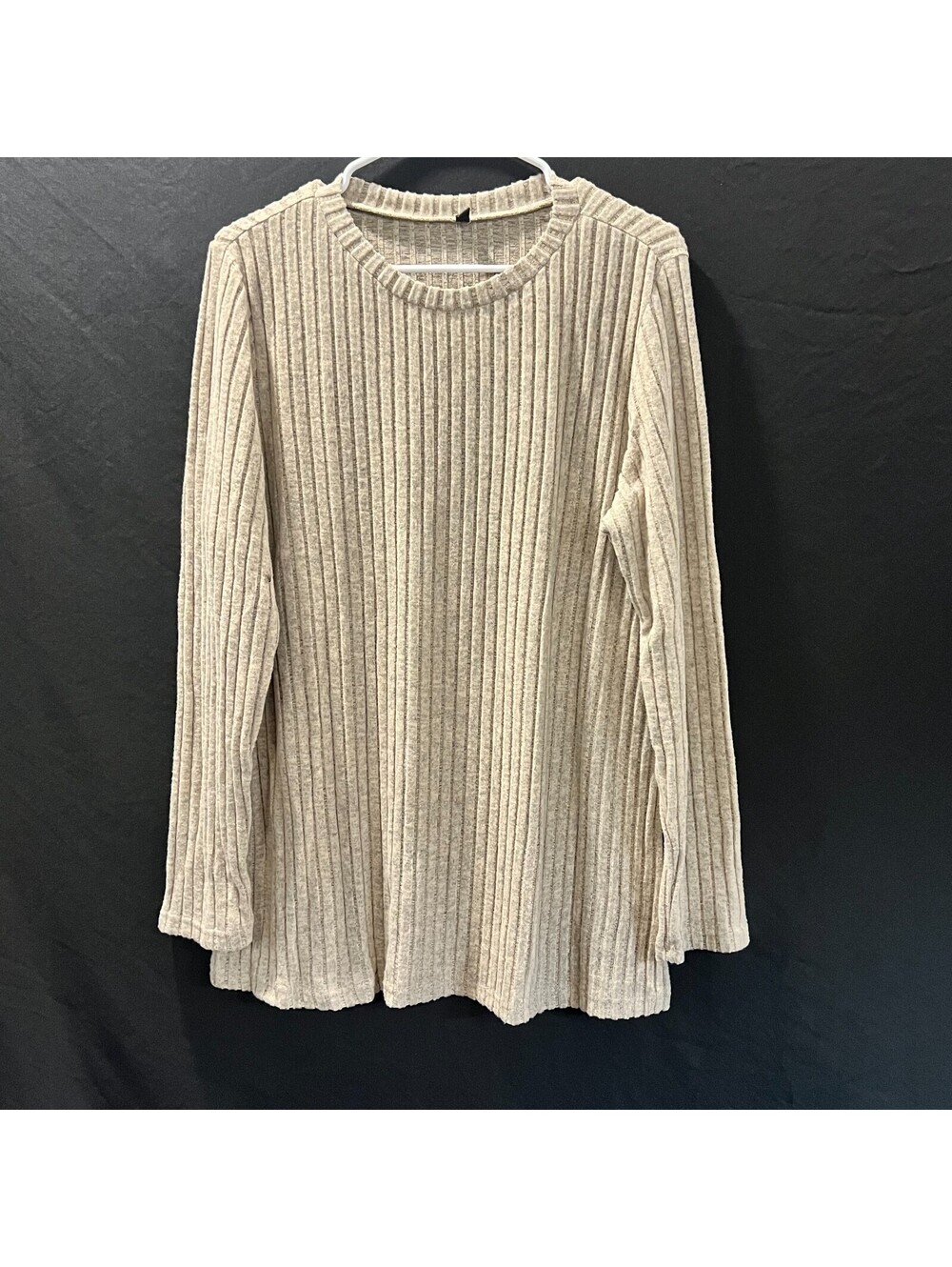 Women XXL Gray Ribbed Stripe Long Sleeve Stretch Tunic Sweater Top